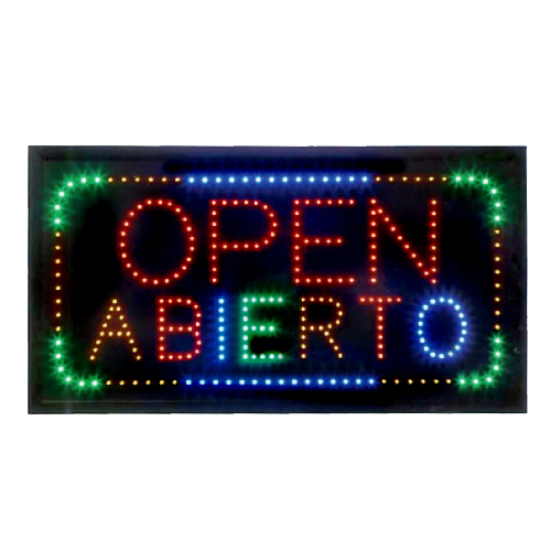 Open Sign & Abierto Sign  28x15 Animated 4 Color LED  Illumination
