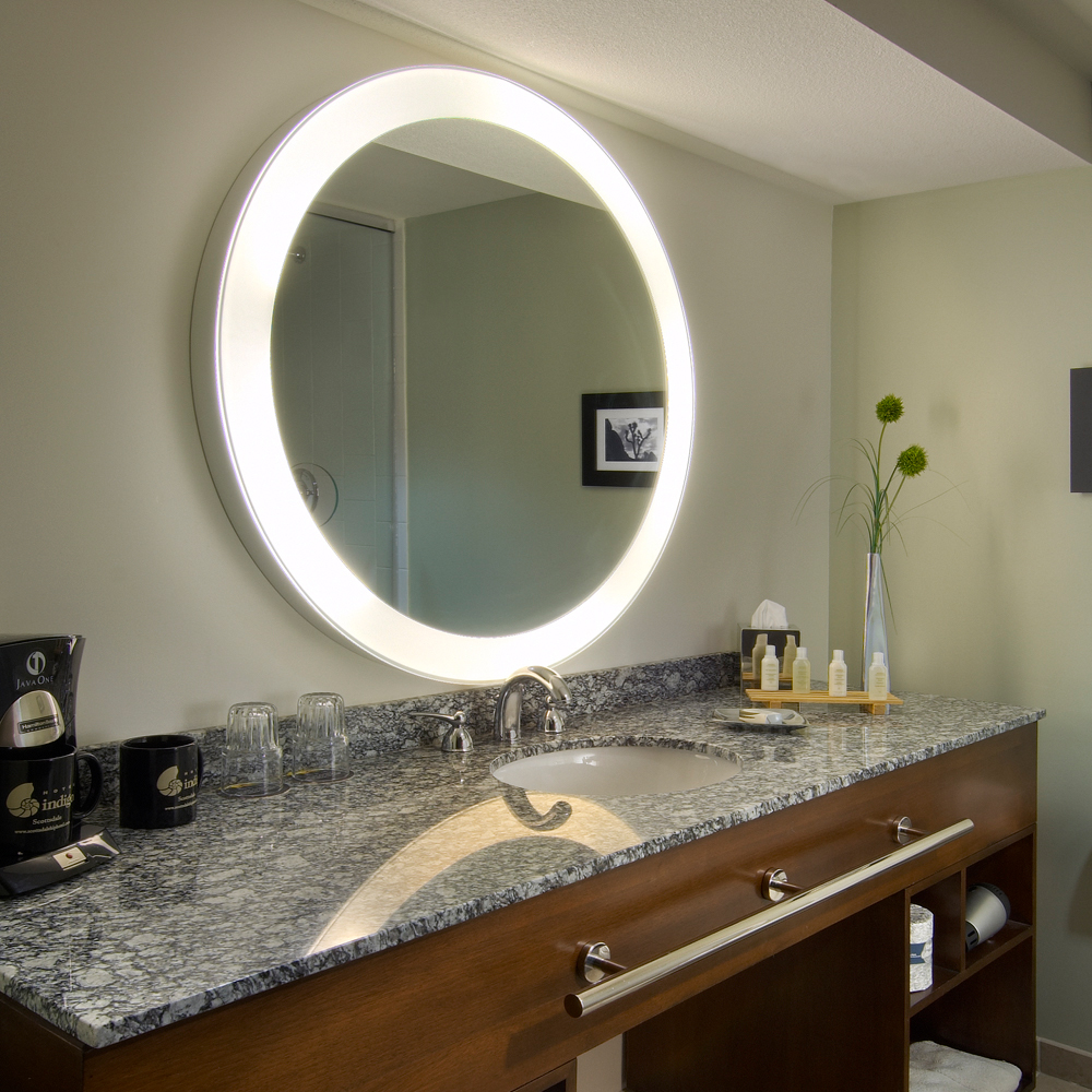 Trinity LED Lighted Round Mirror, Light Ring and Wall Glow