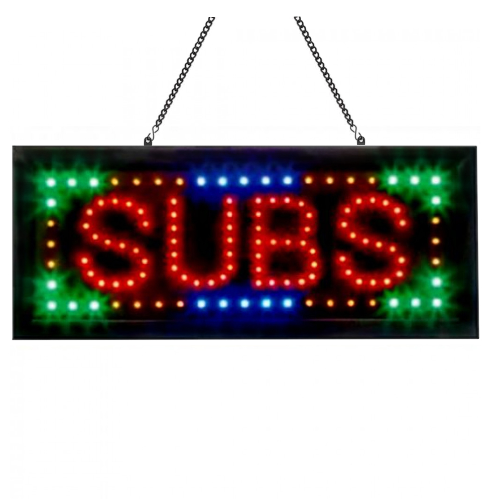 Animated SUBS Sign 7x18 with Bright 4 Color Flashing LED Lights 