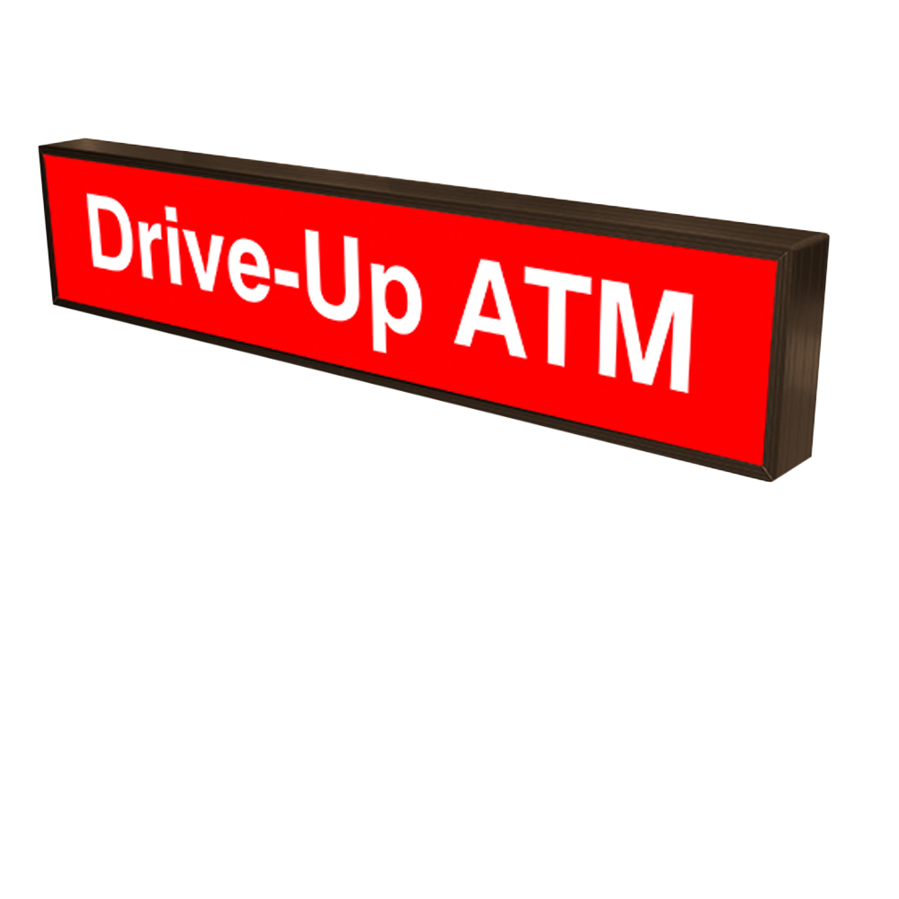 Drive Up ATM Sign LED Backlit with White Letters on Red 120 Volt, 7x34