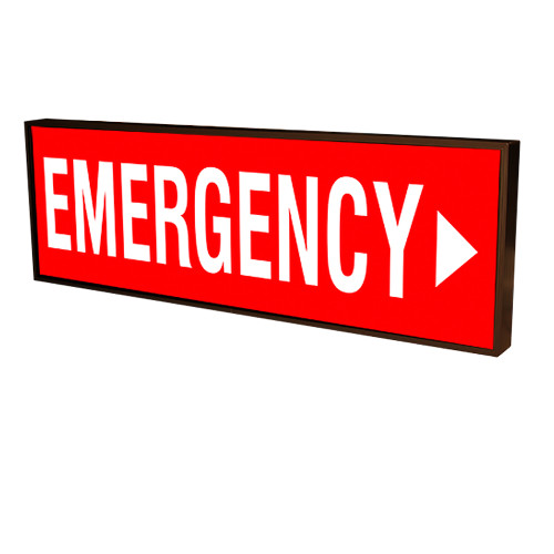 Emergency LED Backlit Sign with White Letters on Red, 120 Volt, 14x42