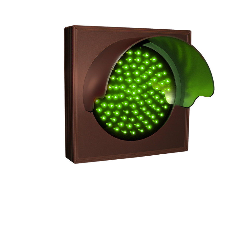 Green Traffic Signal with Hood and Flashing Lights 12-24 VDC, 7x7