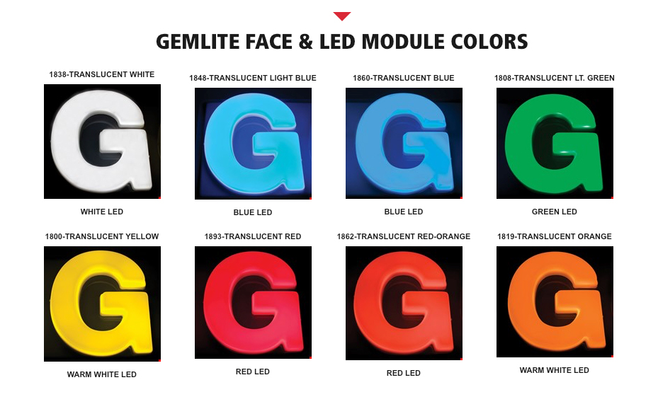 Gemlite face and LED colors for letters